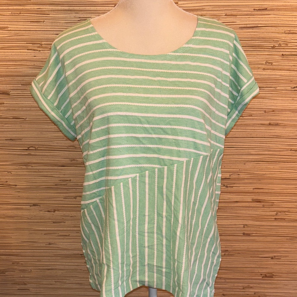 Jones New York Sport Mint and White Striped Tee medium EUC!
